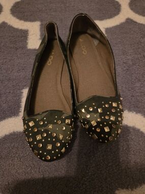 ALDO Olive Green Studded Slip-On Ballet Flats